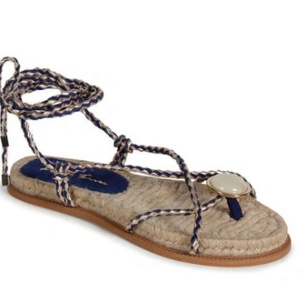 Blue and Tan Espadrille Lace-Up Shoes size 9.  Paula Torres